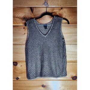 Womens Sigrid Olsen Sleeveless Loose Knit Sweater Size M Gold Tan Black